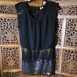 AUW Black and Silver Sequin Mini Dress